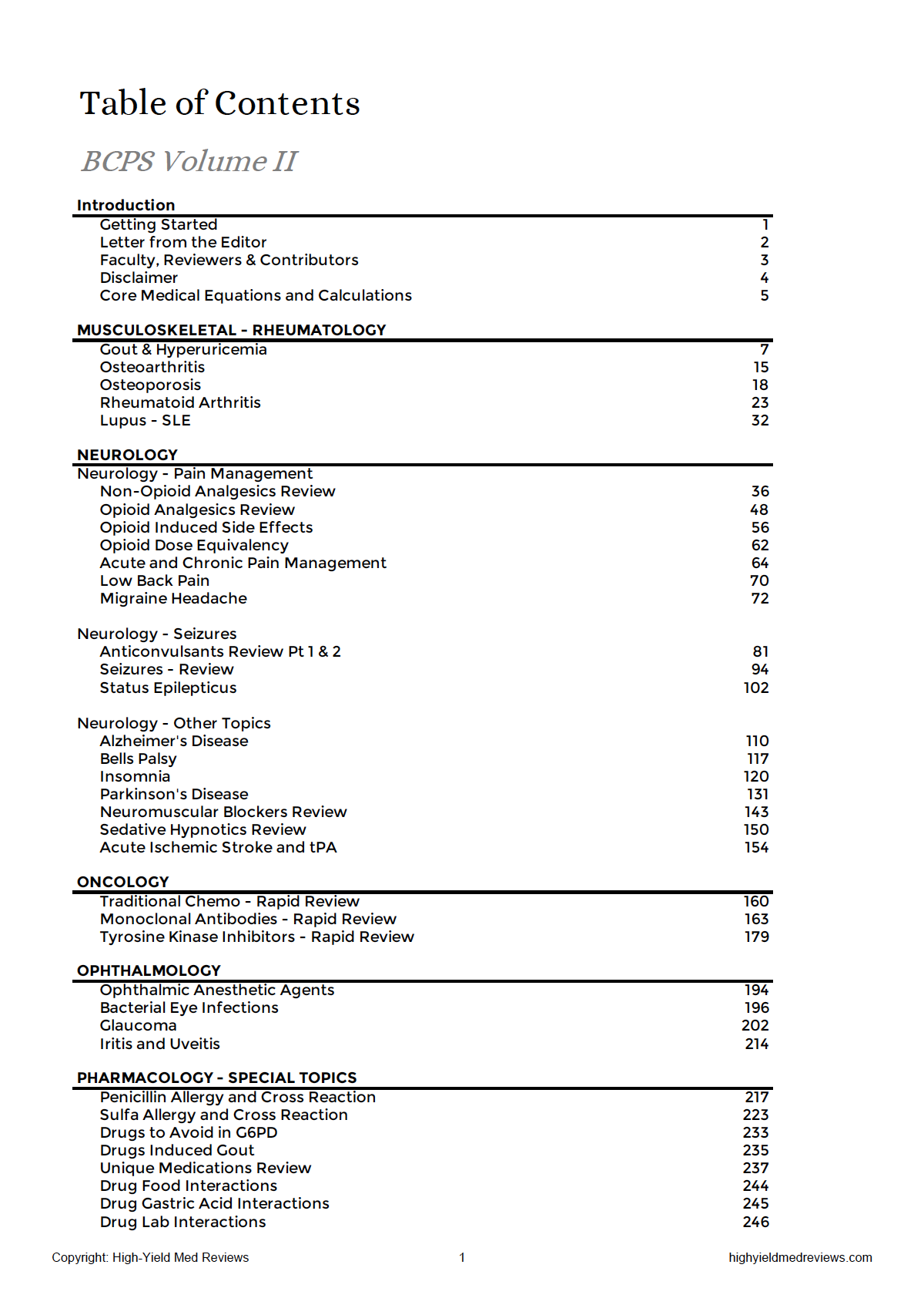 TOC Vol II Pg 1